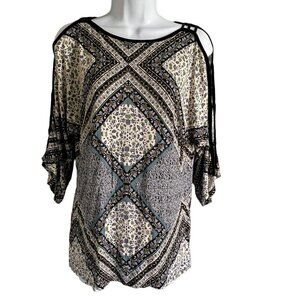 Rose + Olive 3/4 Slit Sleeve Soft Floral Top Shirt Women's Small NEW